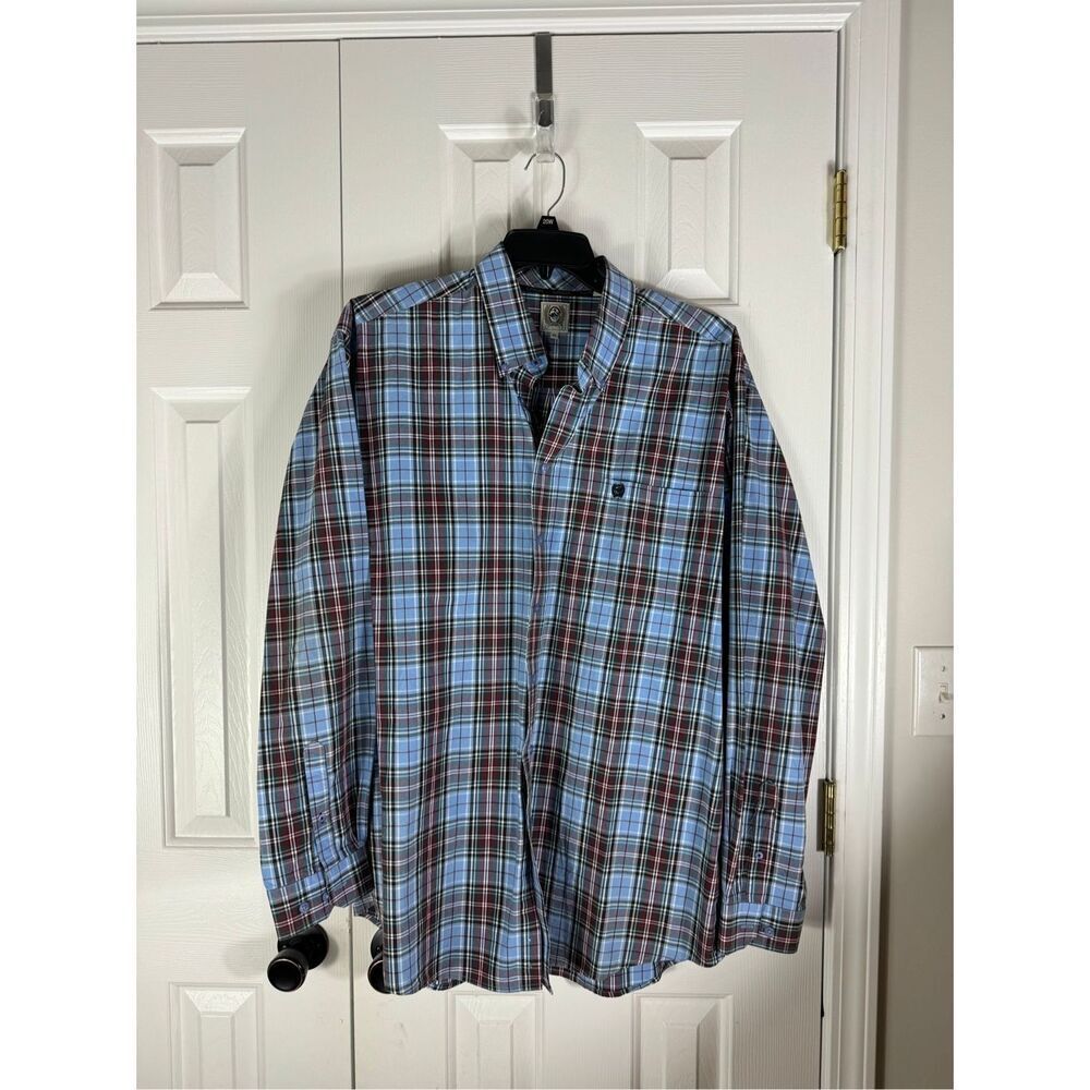 Cinch Mens Blue and Burgundy Plaid Long Sleeve Button Down Shirt Size XL